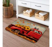 Tappeto da bagno rustico rosso vintage con camion autunnale, zucca di girasole autunnale, accogliente, assorbente, antiscivolo, in memory foam, lavabile, decorazione per il bagno, 40,6 x 61 cm