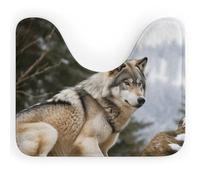 Tappeto da bagno Snow Mountain Wild Wolf, a forma di U, antiscivolo, in pile di corallo, super morbido e assorbente, per a, 40,6 x 50,8 cm