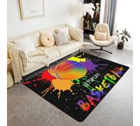 Tappeto da basket al neon, 150 x 200 cm, tappeto a tema sportivo per bambini e ragazzi, acquerello hippie Galaxy, tappetino per interni per ufficio, gioco con palloni, tappeto decorativo per la casa