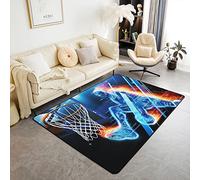 Tappeto da basket per bambini, 100 x 150 cm, motivo fiamma, tappeto da salotto, per camera da letto, tappeto sportivo, blu, rosso, fiamma, colore: blu