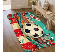 Tappeto da calcio a forma di pallone da calcio, sportivo, moderno, forme astratte, skyline della città, nessuno turchese, in spugna a pelo basso, rettangolare, non perde pelo, per bagno, lavanderia