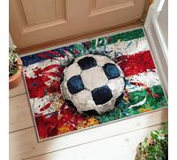 Tappeto da calcio con palloni da calcio, sport contemporanei schizzi di colore verde strisce nessuno nero a pelo basso zerbino estetico rettangolare accenti tappeto bagno ingresso cucina comodino