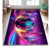 Tappeto da calcio moderno, vivace skyline cittadino, fuochi d'artificio, celebrazione neon, a pelo basso, morbido, resistente alle macchie, ideale per ingresso, bagno, lavanderia, comodino