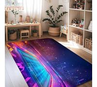 Tappeto da campo da calcio, moderno e futuristico skyline cittadino, luci luminose, nessuno blu, antiscivolo, morbido, rettangolare, resistente alle macchie, tappeto per soggiorno, camera da letto