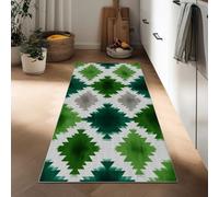 Tappeto da Corridoio Antiscivolo 60 x 150 cm, Tappeto Passatoia Arte Astratta Pelo Corto Rombi Geometrici Intrecciati Verdi per Corridoio Ufficio Entrata Casa Cucina da Ingresso