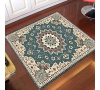 Tappeto da corridoio lungo da cucina, runner a pelo corto, per soggiorno, lavabile, vintage, quadrato, con fiori tradizionali orientali, beige, ciano, 120 x 120 cm
