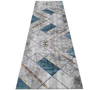 Tappeto da corridoio stretto grigio blu contemporaneo antiscivolo lavabile per zona soggiorno ingresso tappeto antiscivolo decorativo 80x450cm tappeto da corridoio(80×350cm)