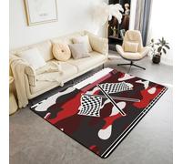 Tappeto da corsa 150 x 200 cm, motivo macchina da corsa rossa, per bambini e ragazzi, con bandiera mimetica, antiscivolo, per interni ed esterni, decorazione per interni ed esterni, per la casa e le