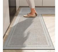 Tappeto da cucina a basso profilo, tappetino in velluto impermeabile sottile da 8 mm, supporto antiscivolo for l'uso sotto la porta, parte anteriore del lavello e ingresso(Light silver gray,50x200cm)