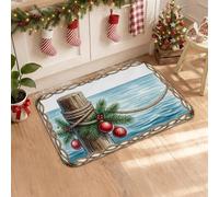 Tappeto da cucina a tema costiero natalizio con uccelli costieri 40,6 x 61 | Tappeto per lavello da cucina, tema vacanze costiere, scena nautica, scatole regalo festive, accenti stagionali in pino