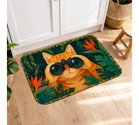 Tappeto da cucina a tema estivo con gatto soriano tropicale, 50 x 79 cm | Tappeto per lavello da cucina, tema tropicale, fiori di ibisco, foglie di palma, decorazione estiva, arte felina