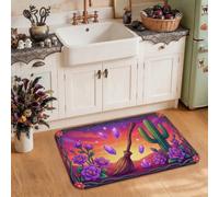 Tappeto da cucina a tema Halloween con gatto strega fantasioso, 50 x 79 cm | Strega, tappetini da cucina per pavimento, cactus del deserto, tramonto vivace, arte fantasy, decorazione per la casa