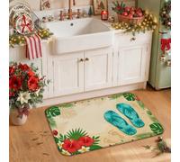 Tappeto da cucina a tema natalizio tropicale, 50 x 79 cm | Tema tropicale, tappetini da cucina per pavimento, decorazione costiera, fiori di ibisco, citazione modalità vacanza