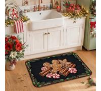 Tappeto da cucina a tema omino di pan di zenzero e cacao caldo, 50 x 79 cm | Tappeto per lavello da cucina, motivo cacao caldo, stile rustico con venature del legno, decorazione invernale per la cucina