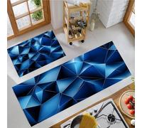 Tappeto da Cucina Antiscivolo Geometria Moderna Triangolo Tappeto Passatoia Cucina Tema Tecnologico Tappetini Comodi per Adatto da tenere sotto il Lavandino e Fornelli, 43x75cm+43x120cm Blu Scuro