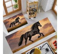 Tappeto da Cucina Antiscivolo Lavabile Cavalli Al Galoppo Tappeto Passatoia Cucina Realismo Naturale Tappetini Comodi per Adatto da tenere sotto il Lavandino e Fornelli, 43x75cm+43x120cm Marrone