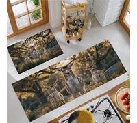 Tappeto da Cucina Antiscivolo Lavabile Cervi, Alberi, Praterie Tappeto Passatoia Cucina Realismo Tappetini Comodi per Adatto da tenere sotto il Lavandino e Fornelli, 40x60cm+40x120cm Giallo-Verde
