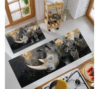 Tappeto da Cucina Antiscivolo Lavabile Rinoceronte Tappeto Passatoia Cucina Mappa In Marmo Dell'Africa Tappetini Comodi per Adatto da tenere sotto il Lavandino e Fornelli, 43x75cm+43x150cm Grigio