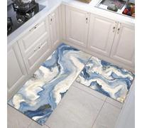 Tappeto da Cucina Antiscivolo Vortice Astratto Tappeto Passatoia Cucina Texture Marmo Tappetini Comodi per Adatto da tenere sotto il Lavandino e Fornelli, 40x60cm+40x120cm Azzurro-Grigio Chiaro