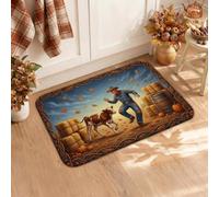 Tappeto da cucina autunnale a tema cowboy rodeo occidentale, 40,6 x 61 cm | Tema occidentale, tappeti runner da cucina, motivi cowboy e toro, accenti zucca raccolta, decorazione rustica ranch