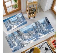 Tappeto da Cucina Cedro Bianco Tappetini e Tappeti Paese Meraviglie Invernale Antiscivolo e Lavabile Passatoia Anti-Fatigue per Corridoio, Sala da Pranzo e Ingresso, 40x60cm+40x120cm, Azzurro Cielo