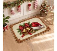Tappeto da cucina con fatine e campane, decorazione stagionale, elfi, 40,6 | Elfi, tappeti per pavimento della cucina, campane Jingle, rami di pino, nastri rossi, decorazioni stagionali per la casa