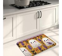 Tappeto da cucina con motivo fantasma, morbido, motivo floreale giallo, imbottito, confortevole, lavabile, antiscivolo, per lavelli della cucina, lavanderia, bagno, 16 x 24 cm
