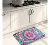 Tappeto da cucina con motivo floreale vivace per pavimento, design mandala colorato, morbido, imbottito, confortevole, lavabile, antiscivolo, per lavelli da cucina, lavanderia e bagno, 50 x 78 cm