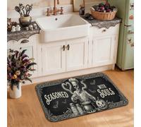 Tappeto da cucina con scheletro spettrale e citazione di Halloween, 50,8 x | Decorazione da cucina gotica, tappeti runner da cucina, illustrazione spettrale dello chef, motivi calderone e pipistrello