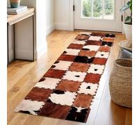 Tappeto Da Cucina Con Stampa Di Mucca Plateau, Con Motivo Geometrico Astratto E Texture Retrò Di Animali, Tappeto Antiscivolo Lavabile A Pelo Corto(L5,80x300cm)