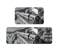 Tappeto da cucina con stampa di treno locomotiva a vapore, tappetino da cucina per pavimento, 2 pezzi, per casa, ufficio, lavanderia