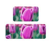 Tappeto da cucina con tulipani viola, 2 pezzi, in schiuma confortevole, per cucina, pavimento, casa, ufficio, antiscivolo
