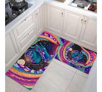 Tappeto da cucina e tappetini, Arte psichedelica, viola-blu, antiscivolo, tappetino da cucinas antiscivolo, tappetino da cucina in profilo femminile, set per interni ed esterni, 40x60+40x120cm
