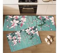 Tappeto da cucina e tappetini, Illustrazioni disegnate a mano, Blu-verde, antiscivolo, tappetino da cucinas antiscivolo, tappetino da cucina in Orchidea bianca50x80+50x150cm
