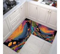 Tappeto da cucina e tappetini, Paesaggio da sogno, colore arancione, antiscivolo, tappetino da cucinas antiscivolo, tappetino da cucina in Fiori del fiume Valley,50x80+50x150cm