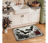 Tappeto da cucina gotico con pipistrello e rosa floreale per Halloween, 50 | Motivo floreale gotico, tappetini da cucina per pavimento, stile botanico vintage, decorazione romantica per la cucina
