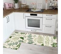 Tappeto da Cucina Illustrazioni Botaniche Retrò, Set di 2 Tappetini da Cucina Felci E Foglie Antiscivolo, Lavabili, per Corridoio, Soggiorno, Camera da Letto, Bagno (Verde Pallido, 40x60cm+40x120cm)