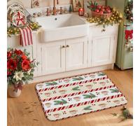 Tappeto da cucina natalizio con omino di pan di zenzero, 50,8 x 78,7 cm | Strisce di bastoncini di zucchero, tappeto per lavello da cucina, rami di pino, tazze per bevande invernali