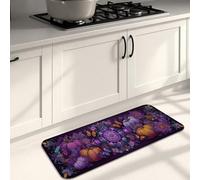 Tappeto da cucina per pavimento, motivo floreale viola bohémien, morbido, imbottito, confortevole, lavabile, antiscivolo, decorativo, per lavelli da cucina, lavanderia, bagno, 40,6 x 119,6 cm