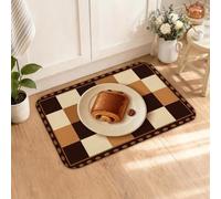 Tappeto da cucina rustico a tema panetteria caffè e croissant 40,6 x 61 cm | Tema caffè, tappetini da cucina per pavimento, stampa a scacchiera, motivi panetteria, stile rustico