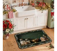 Tappeto da cucina rustico con decorazione invernale a forma di casa di pan | Struttura rustica in legno, tappeti per pavimento della cucina, aghi di pino, barattoli di vetro, tema cabina invernale