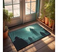 Tappeto da cucina rustico, con silhouette sotto una luna piena in una notte nebbiosa, zerbino decorativo per camper, tappetino di benvenuto per porta d'ingresso (40 x 60 cm)