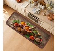 Tappeto da cucina rustico con spezie, 40,6 x 119,4 cm | Legno Texture Sfondo, Stuoie Da Cucina Per Pavimento, Mortaio E Pestello Motivi, Disposizione Erbe Culinaria