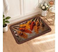 Tappeto da cucina rustico con spezie, 40,6 x 61 cm | Legno Texture Sfondo, Stuoie Da Cucina Per Pavimento, Mortaio E Pestello Motivi, Disposizione Erbe Culinaria
