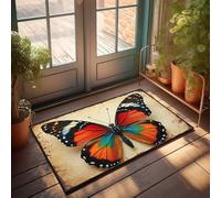 Tappeto da esterno con farfalle vivaci con ali multicolore su sfondo rustico, zerbino di benvenuto per interni antiscivolo (40 x 60 cm)
