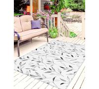 Tappeto da esterno con foglie grigie, lavabile, 10 x 15 cm, tappeto da campeggio, moderno, botanico, vegetale, campagna, giardino, veranda, tappeto per picnic, spiaggia, balcone, cortile, piscina