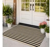 Tappeto da esterno Generic a righe nere e marroni, 91x152 cm, in cotone | Tappeto a righe intrecciato in cotone a strati, nero e marrone chiaro, lavabile e ideale per la porta d'ingresso, il portico,