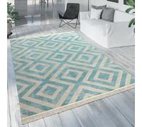 Paco Home Tappeto da esterno in blu e bianco per balcone e terrazza con motivo a rombi e design scandinavo, Dimensione:160x220 cm