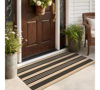 Tappeto da esterno in cotone intrecciato a righe nere e kaki Generic 2'x4.3 | Tappeto da ingresso in stile rustico con strisce nere e kaki, in cotone intrecciato, lavabile in lavatrice, adatto per
