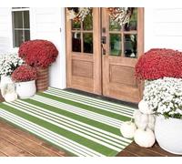 Tappeto da esterno lavabile verde e bianco, 3'x5', zerbino a strati | Tappeto da esterno lavabile verde e bianco di 90x150 cm, ideale come zerbino a strati per accogliere ingressi e spazi esterni